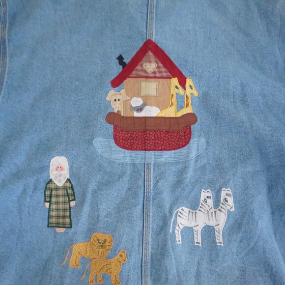 Vintage Sun Belt Blue Cotton Denim Jacket Noahs Ark Cabincore Farm Animals L - Picture 13 of 14